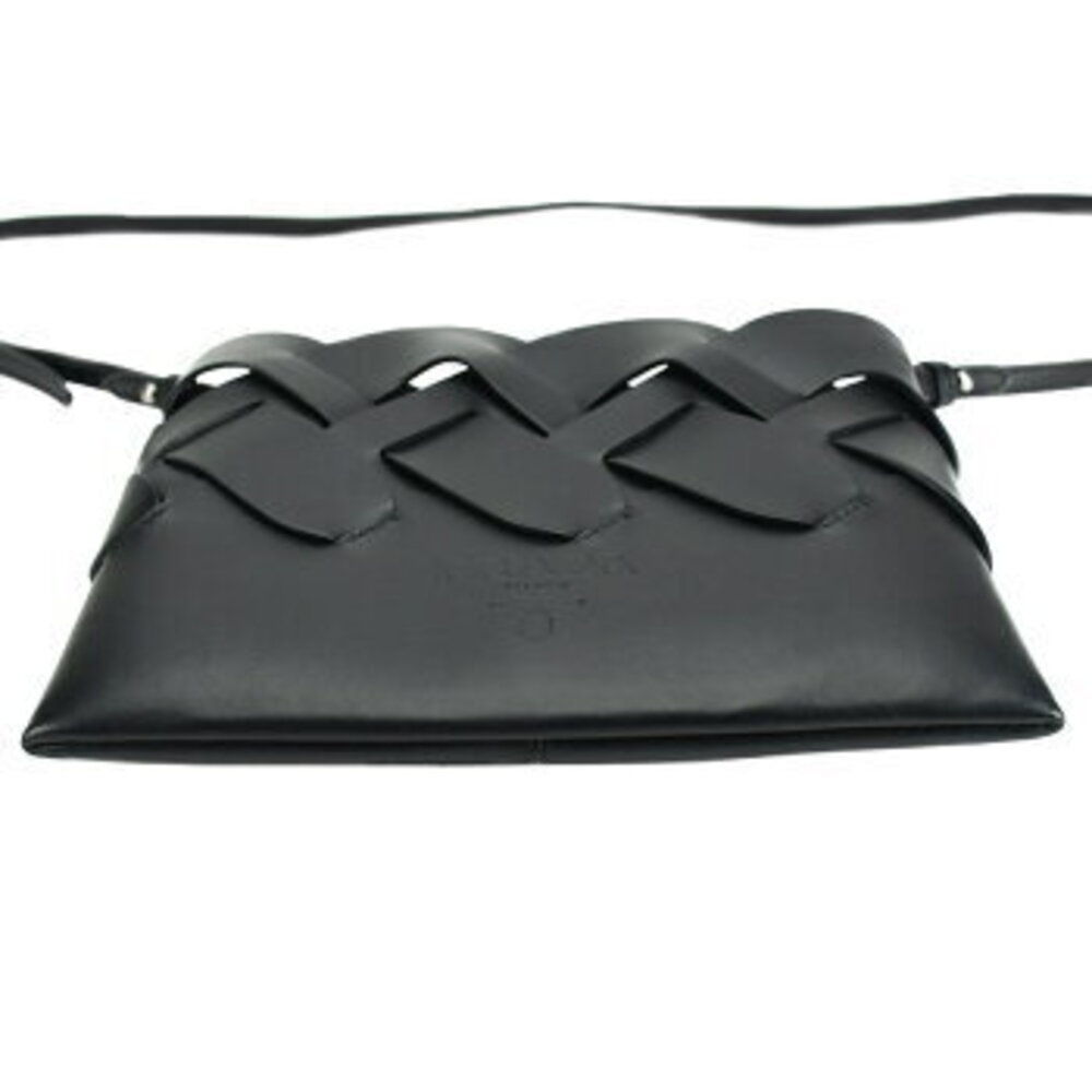 Prada Pochette Shoulder Bag Braided Leather Nero Black Crossbody - Picture 4 of 6
